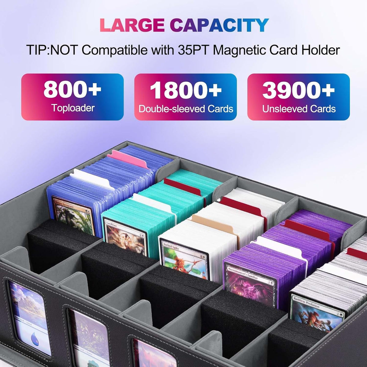 Caja de almacenamiento de cartas de intercambio UAONO con pantalla Commander, caja de cartas mágicas de 5 filas con asa y cerradura de aleación de aluminio para más de 3900 cartas sin funda, adecuada