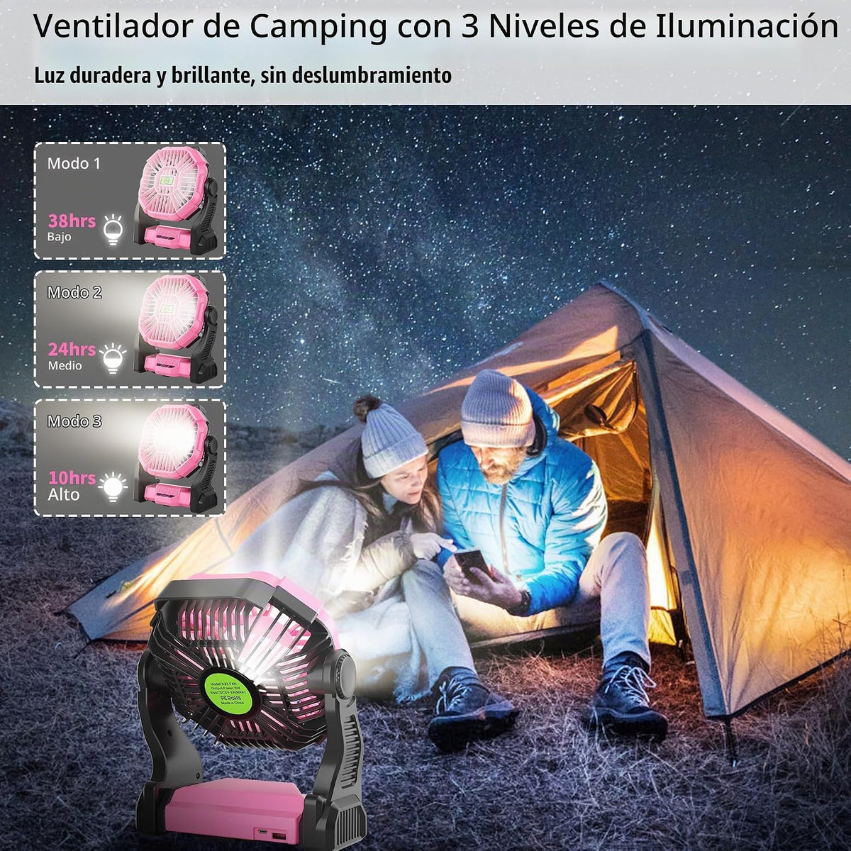TDLOL Ventilador Portátil Recargable Esenciales para Acampar, Venti...