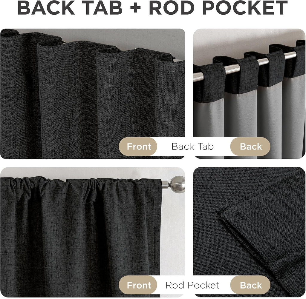 Joydeco - Cortinas 100 % opacas para dormitorio, cortinas de lino natural, cortinas de bloqueo de luz con aislamiento térmico, bolsillo para barra y pestaña trasera, oscurecimiento de privacidad