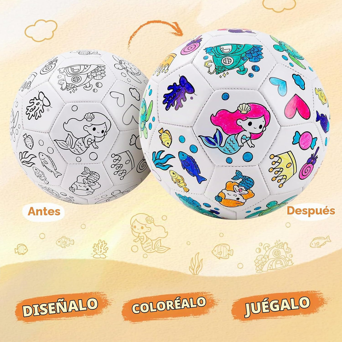 Colorea tu propia pelota de fútbol, juguetes de sirena, regalos de