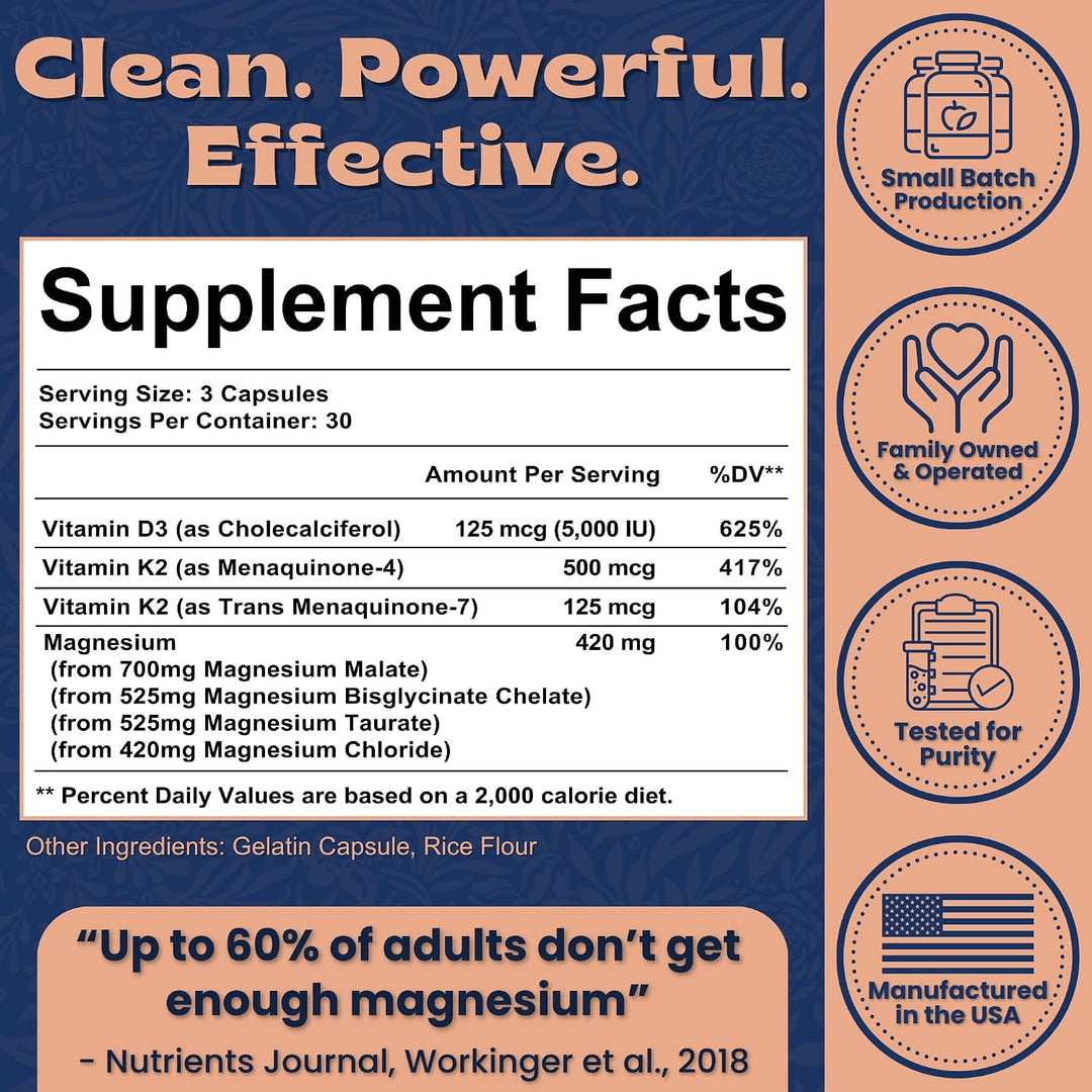 Local Nutrition Complejo de magnesio de 420 mg con vitamina D3 K2 \...