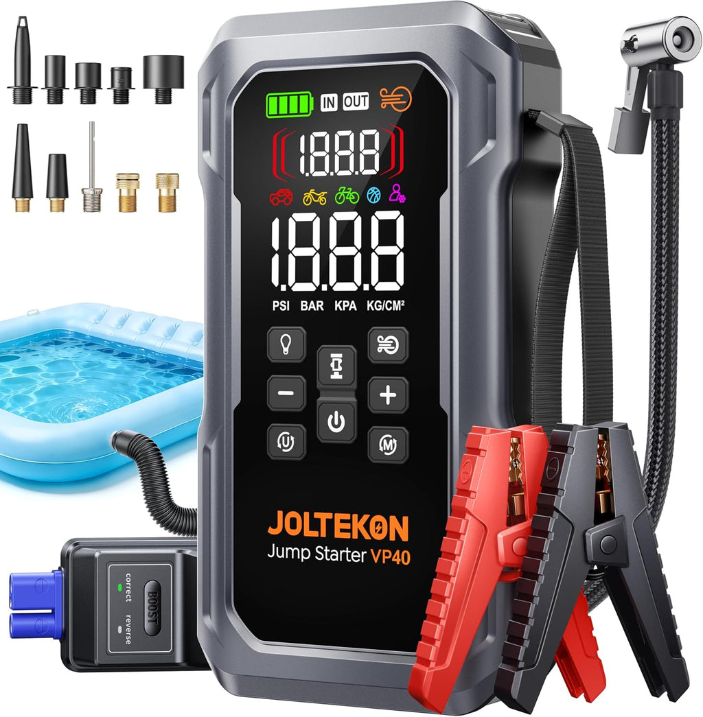 Arrancador de batería de coche 9 en 1 de 6000A 160PSI con compresor de aire y soplador de aire (todo gas 12L diesel), caja de arranque portátil para batería de automóvil con luz de 800