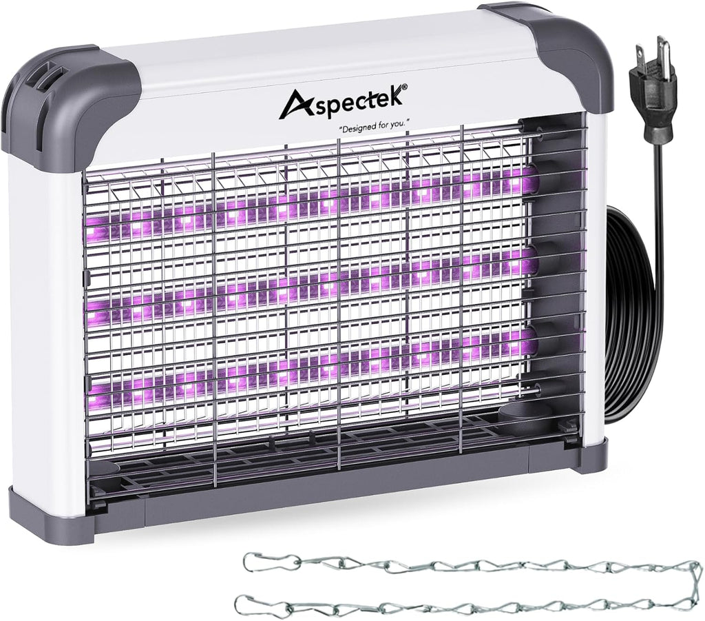Lámpara ASPECTEK Exterminador de insectos LED de doble espectro para interiores, rejilla eléctrica de alto voltaje para mosquitos y moscas, 3 lámparas LED UV de larga duración de 395 nm, mata mosquitos