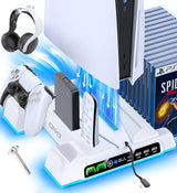 PS5\/Slim\/Pro Stand and Cooling Station with LED Controller Chargi...