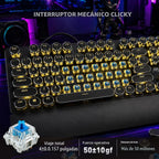 RK ROYAL KLUDGE S108 - Teclado mecánico de máquina de escribir, teclado para juegos con cable con teclado numérico, teclados retro de tamaño completo con reposamuñecas desmontable para Mac/Win/PC