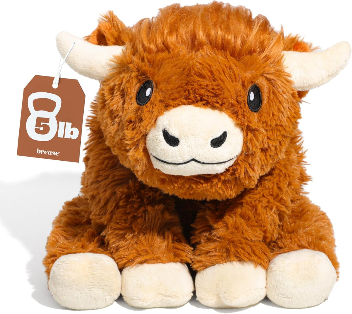 Brease Juguete de peluche de vaca marrón de las tierras altas con peso de 5 libras, grande y acogedor, para mayor comodidad y calma, compañero suave y abrazable para niños y adultos, peluche pesado