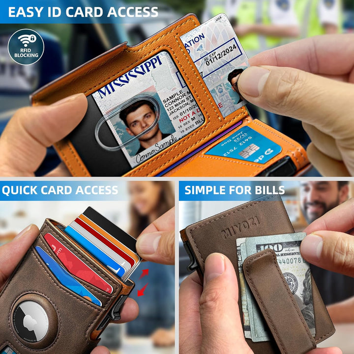 Miyozi - Billetera Airtag para hombre, con clip de dinero, estuche...