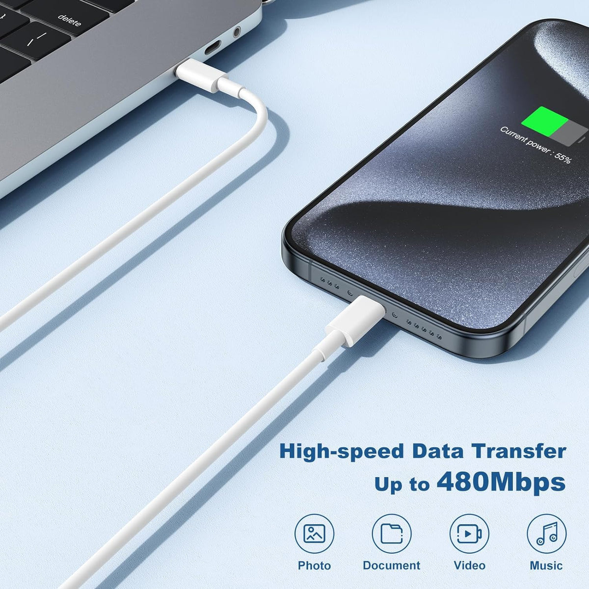 Cable de carga rápida de 10 pies para iPhone 17 16e 15, paquete de 3 cables de carga USB C a tipo C de 20 W, bloque de carga USBC de 20 W, carga súper rápida para iPhone 17 Air/17 16 15 Pro/Plus/Pro Max, iPad Pro