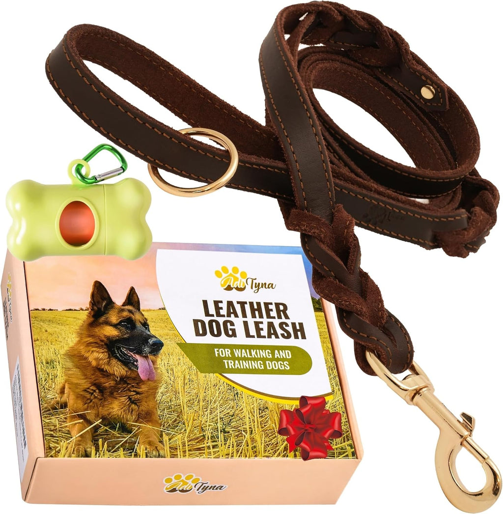 Correa de cuero para perro con asa de tráfico, 6 pies, perros