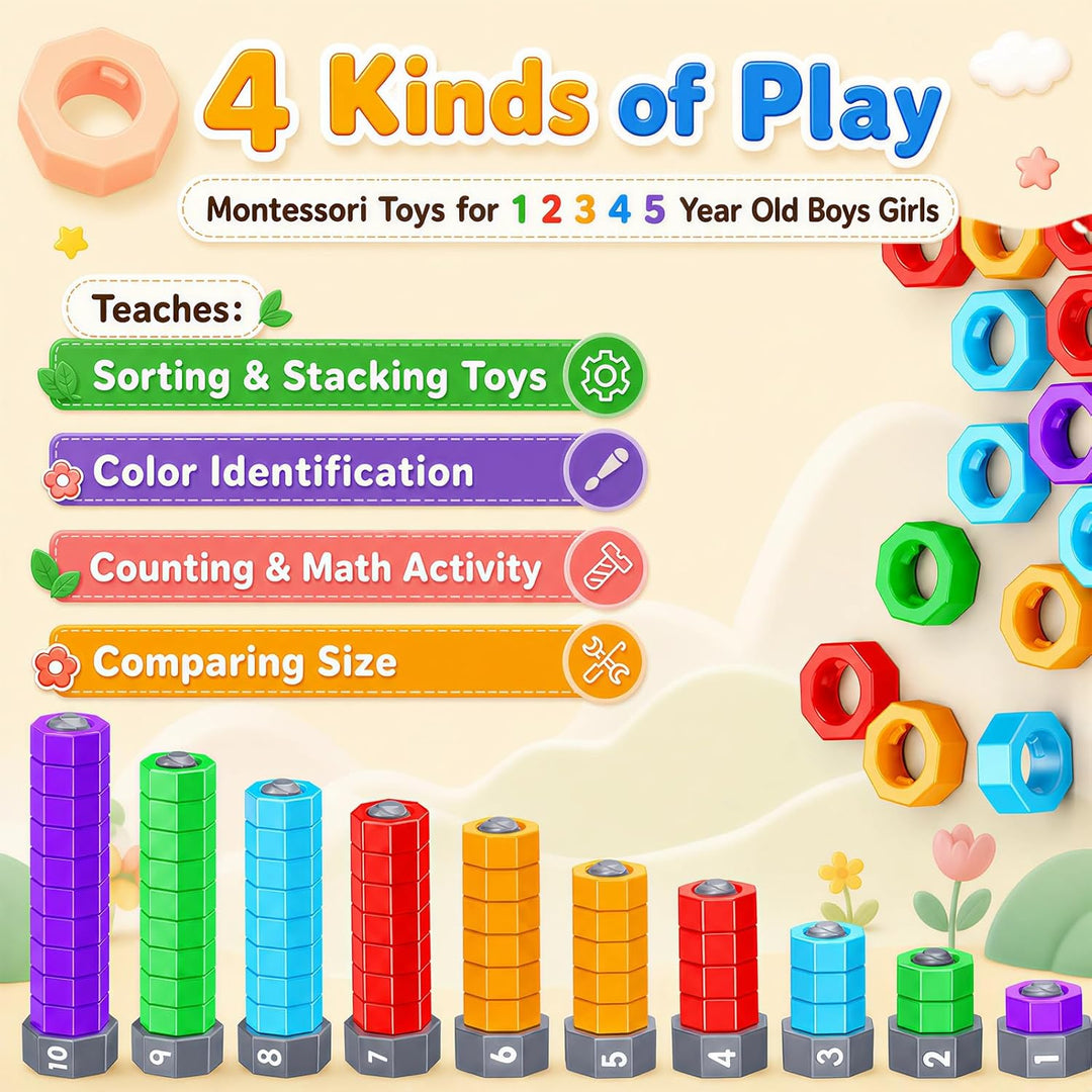 Juguetes Montessori de conteo y apilamiento 2 en 1 para niños de 1...