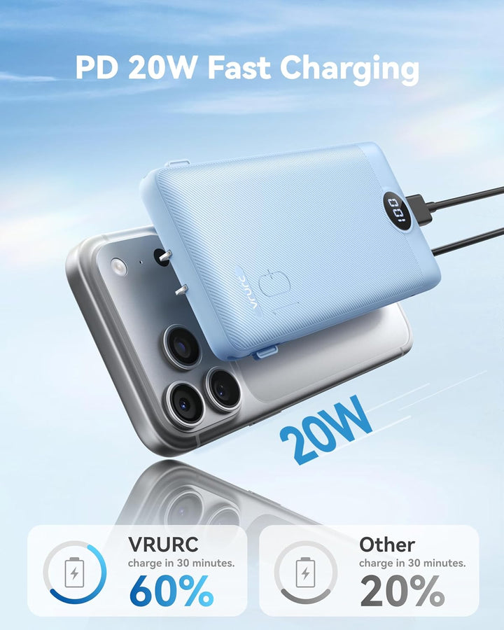 VRURC Cargador portátil con enchufe de pared y cables, banco de ene...