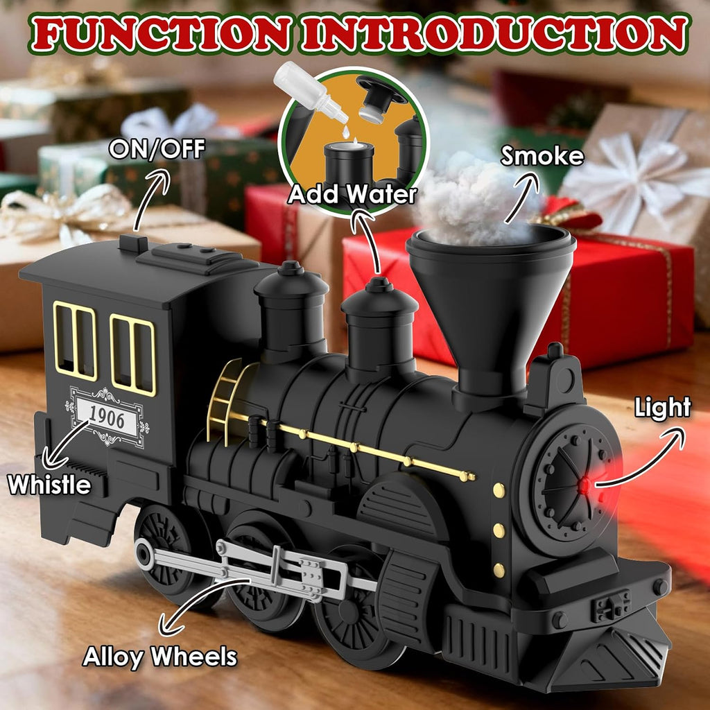Juego de tren de árbol de Navidad de 15 piezas con humo, sonido y luces, pista elegante y vagones de pasajeros vintage para Navidad, juego de tren para niños de 3 a 8 años, regalos para niños
