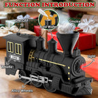 Juego de tren de árbol de Navidad de 15 piezas con humo, sonido y luces, pista elegante y vagones de pasajeros vintage para Navidad, juego de tren para niños de 3 a 8 años, regalos para niños