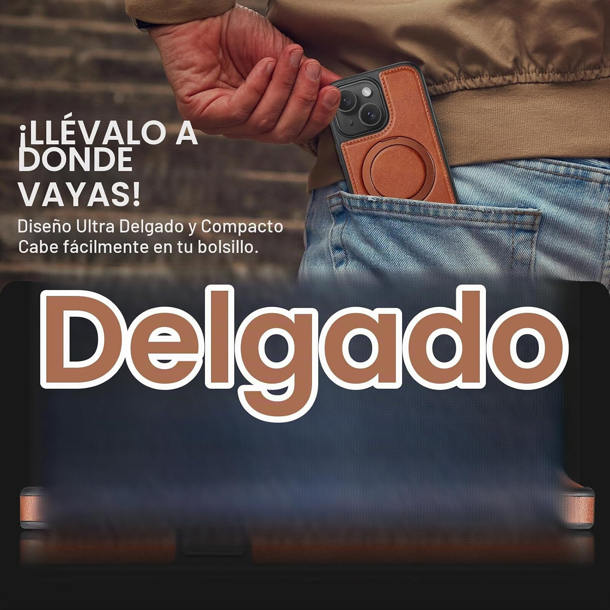 Funda para iPhone 15 con Soporte Compatible con Magsafe de Cuero PU Delgado y TPU Duradero a Prueba de Caídas Soporte Magnético Plegable Funda Protectora para Teléfono con Protector de