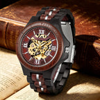 Reloj mecánico de madera para hombre Tiong, reloj automático esqueleto con caja de regalo