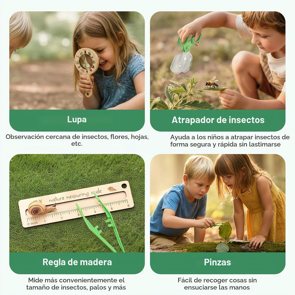 ibwaae Nature Exploration Toys Kit de atrapa insectos para niños de 3 a 8 años, kit duradero para atrapar insectos con caja de lupa y mochila, regalo STEM, juego de caza del tesoro al aire libre con