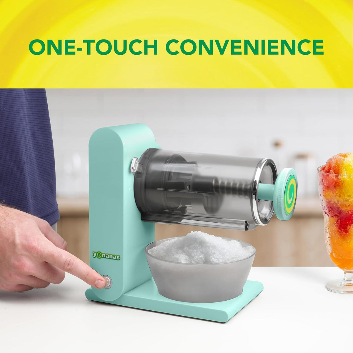 Yonanas Máquina de hielo afeitado portátil inalámbrica y recargable con funcionamiento manos libres para conos de nieve esponjosos, granizados y bebidas congeladas, carga USB-C, 2 moldes de hielo