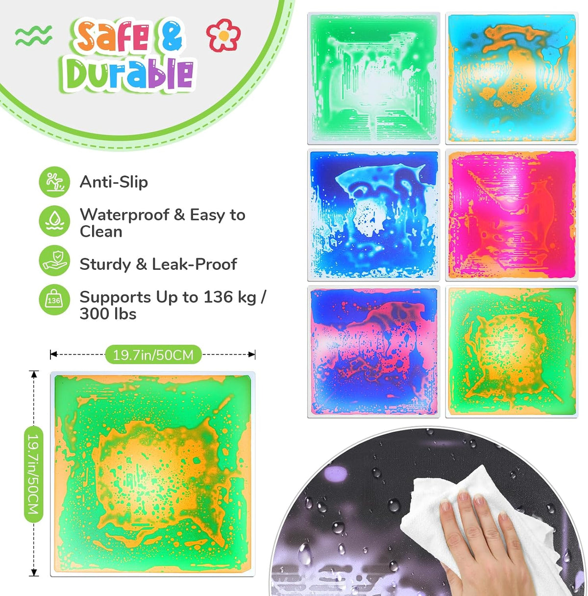 6 Pack Large Sensory Tiles para Kids 20"*20" Liquid Sensory Mats