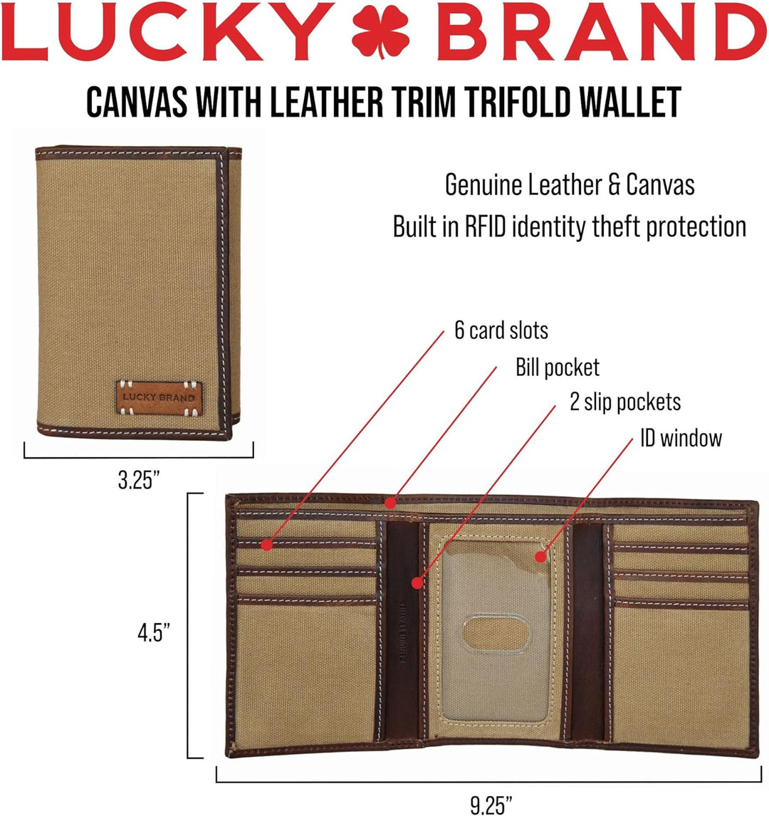 Lucky Brand Men's Trifold Wallet | ID Window | Card Slots | Gen...