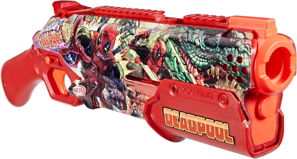 Nerf Marvel Deadpool Blaster, 16 Nerf Rival Accu-Rounds, acción a través de bomba, carga por la culata, Regalos para adolescentes, 14+