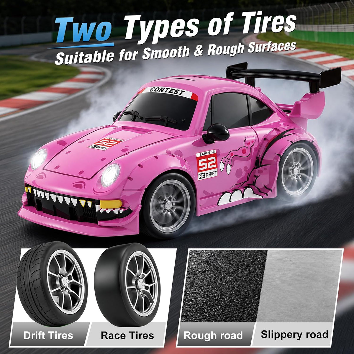 1:24 RC Drift Car 4WD Coche de carreras de alta velocidad con luces LED y 2