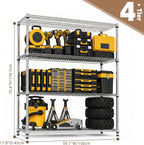 M MZG Estantería de garaje resistente de 4 estantes, estante de almacenamiento ajustable para cocina, lavandería, baño, despensa, capacidad de 2640 libras, color plateado, 17.7 x 59.1 x 70.4 pulgadas
