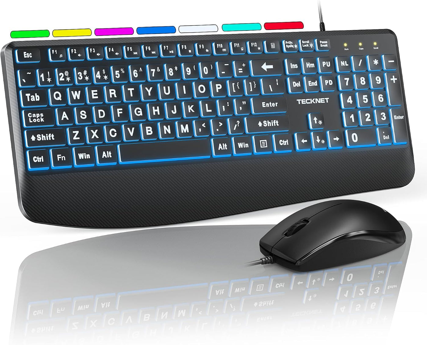 TECKNET Combo de teclado y mouse con cable, teclado ergonómico de i...