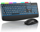 TECKNET Combo de teclado y mouse con cable, teclado ergonómico de i...