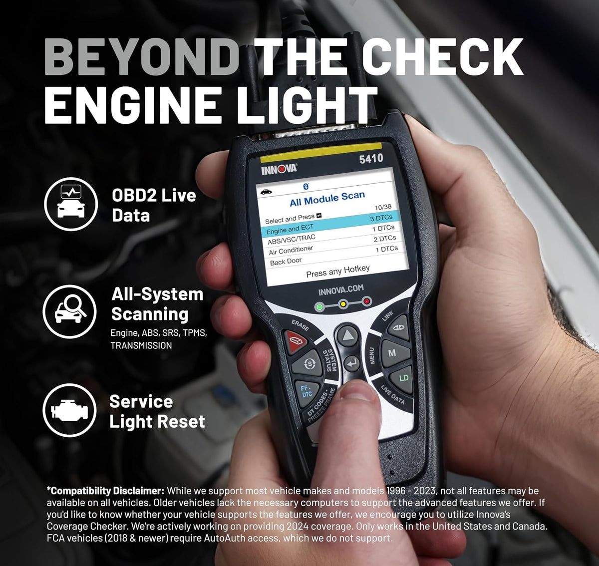 Innova 5410 Escáner de Herramienta de Diagnóstico OBD2 para Todo el Sistema para Automóviles y Camiones - Herramientas de Escaneo Automotriz para Motor, ABS, SRS y Transmisión, Compatible con