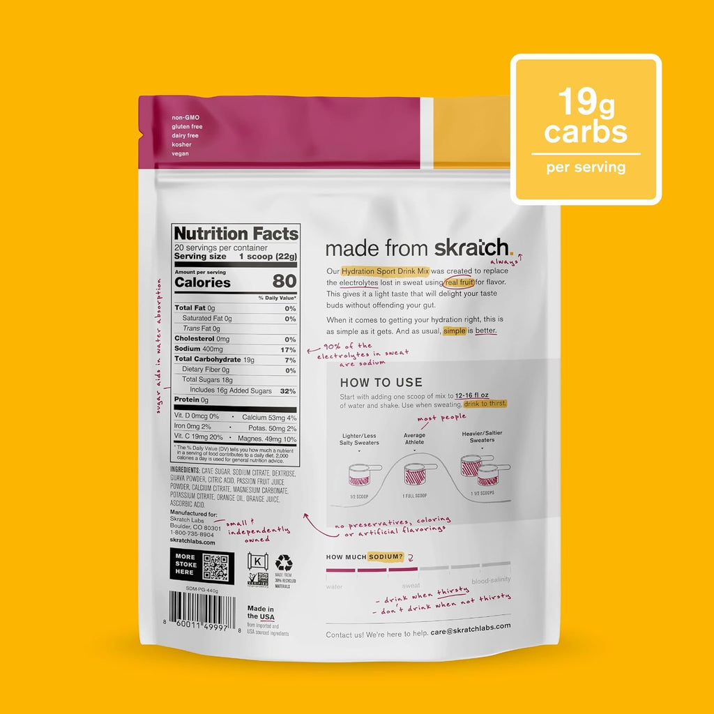 Skratch Labs Mezcla Hidratante, Maracuyá Naranja Guayaba, 20 Porciones