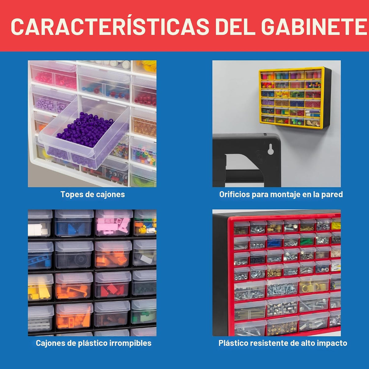 Repisa para almacenamiento de piezas, de plástico, con 26 cajones Akro-Mils 10126REDBLK20, de 20 pulgadas x 10-1/4 pulgadas x 6-3/8 pulgadas, rojo o negra