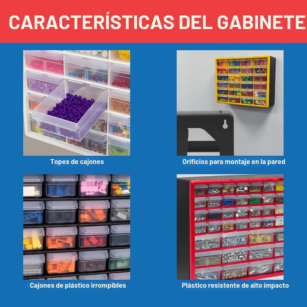 Akro-Mils Gabinete de almacenamiento de plástico con 44 cajones, 20 pulgadas de ancho x 6 pulgadas de profundidad x 16 pulgadas de alto, negro