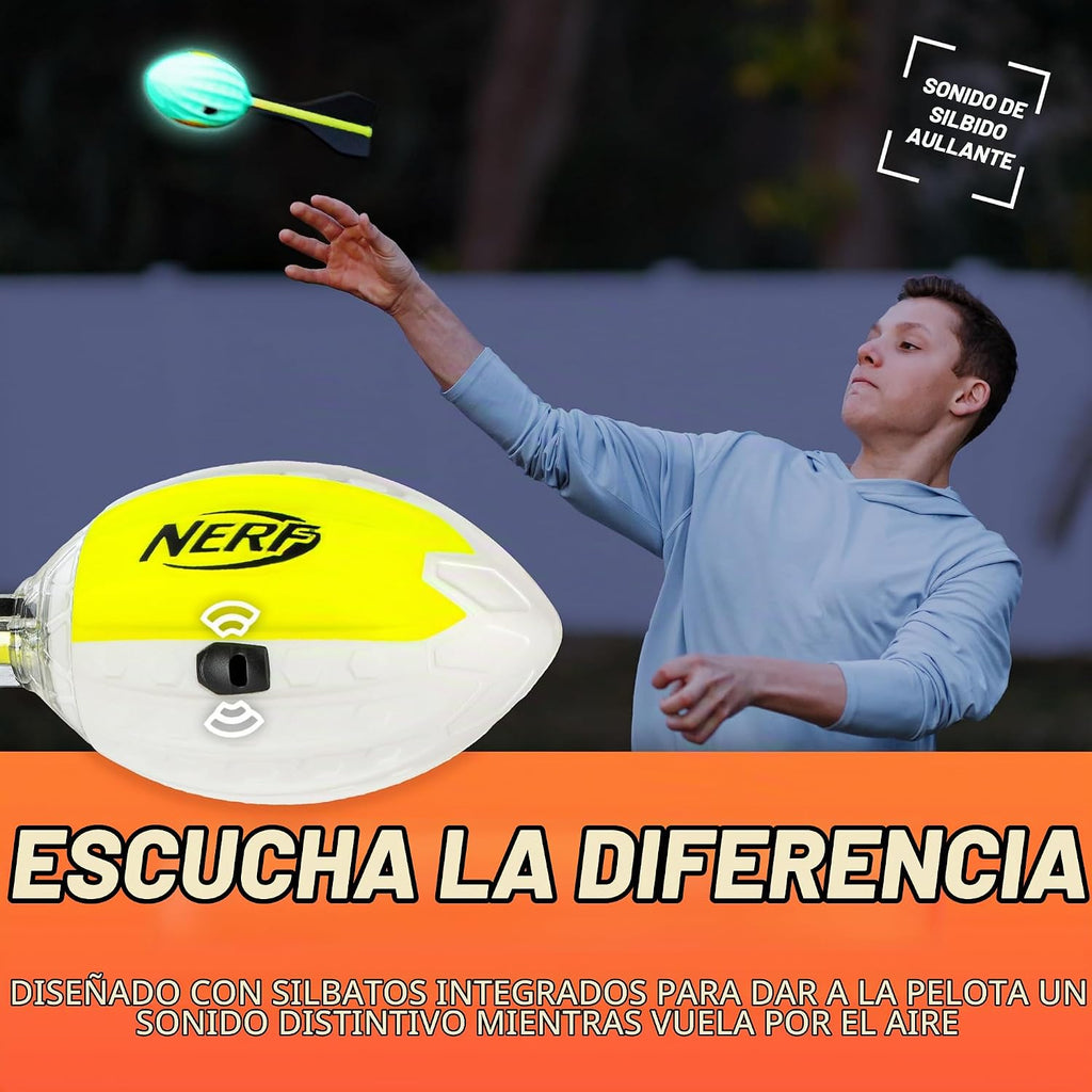 Nerf Lightstrike Vortex Balón de espuma - Balón LED de vórtice suave que cambia de color para lanzamientos de larga distancia - Activado por impacto - Baterías incluidas