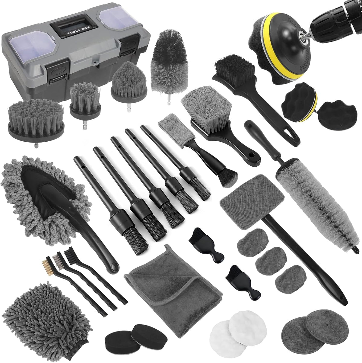 Kit de detalles de automóvil, juego de cepillos para detalles de automóvil, kit de limpieza de automóvil, herramientas de detallado automático para ruedas interiores y exteriores, accesorios profesionales de lavado de automóviles con herramienta de
