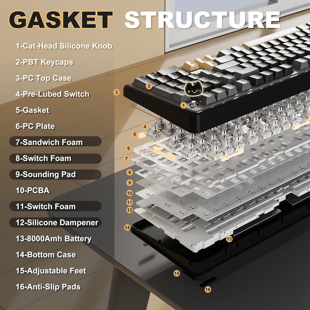 YUNZII B98 PRO QMK\/VIA Wireless Mechanical Gaming Keyboard, 96% La...