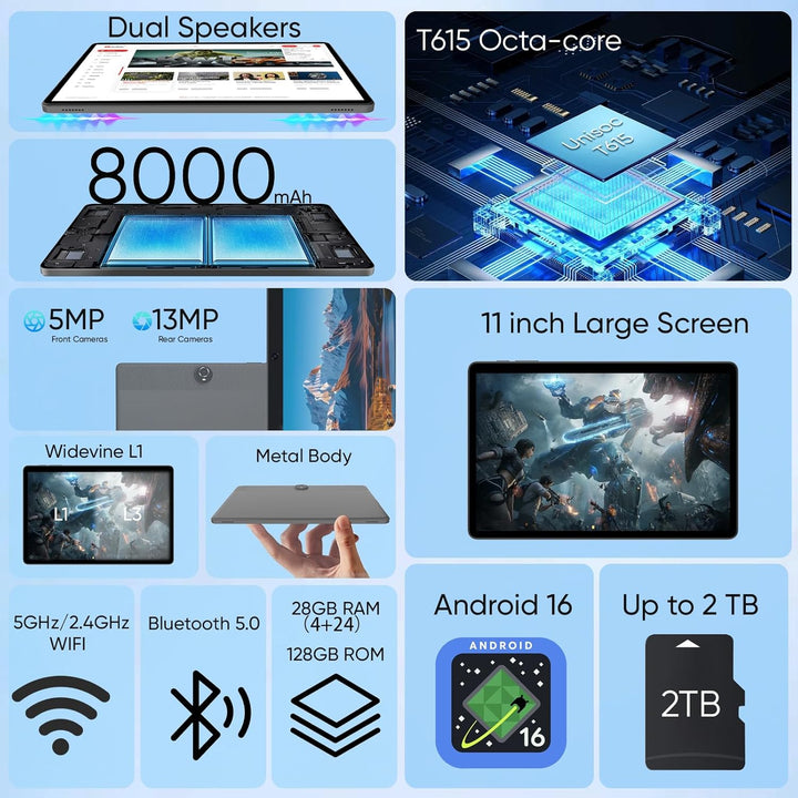 Tablet Android 16 actualizada 2026, tabletas Android de 11 pulgadas...