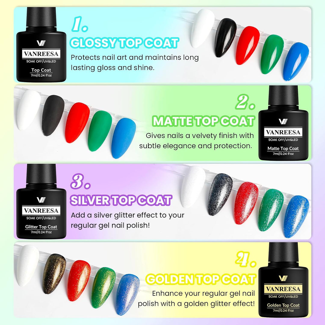 VANREESA Juego de 60 esmaltes de uñas de gel, 55 colores con capa b...