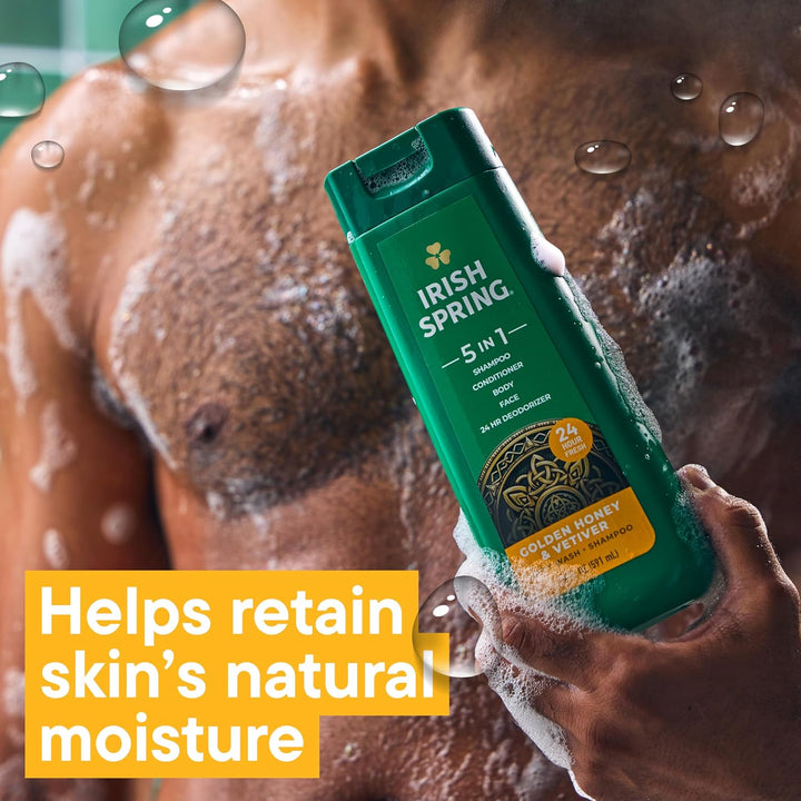 Irish Spring Gel de baño hidratante 5 en 1 para hombres, champú, ac...