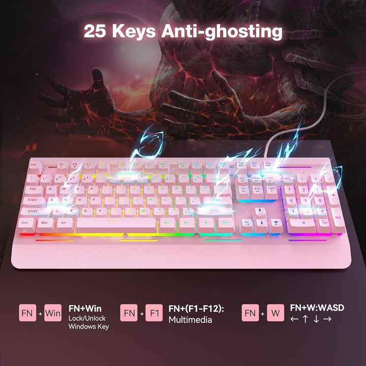 TECKNET Teclado para juegos, teclado de computadora USB con cable,...