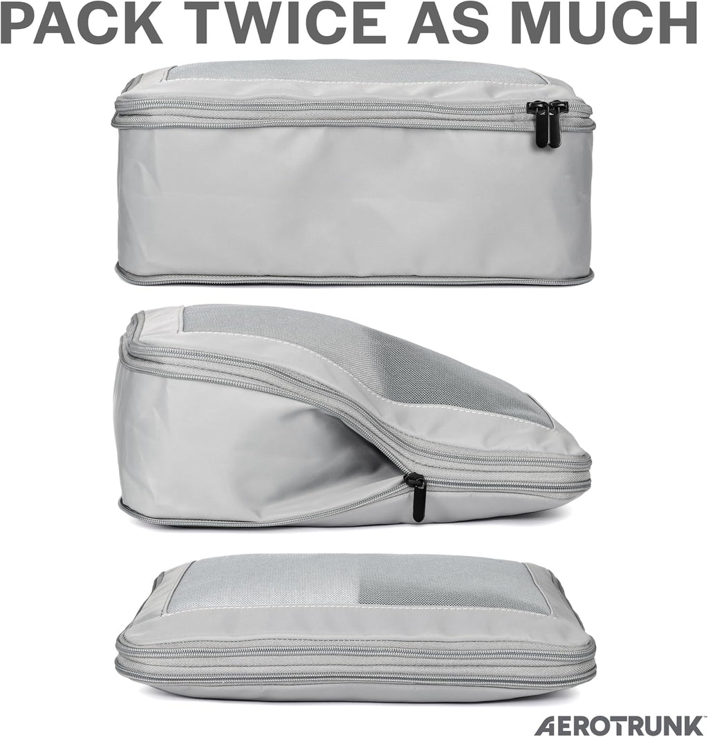 Cubos de embalaje de compresión Aerotrunk para viajes - Bolsas organizadoras de equipaje - Cubos de embalaje de doble cremallera para maletas (paquete de 4, gris claro)
