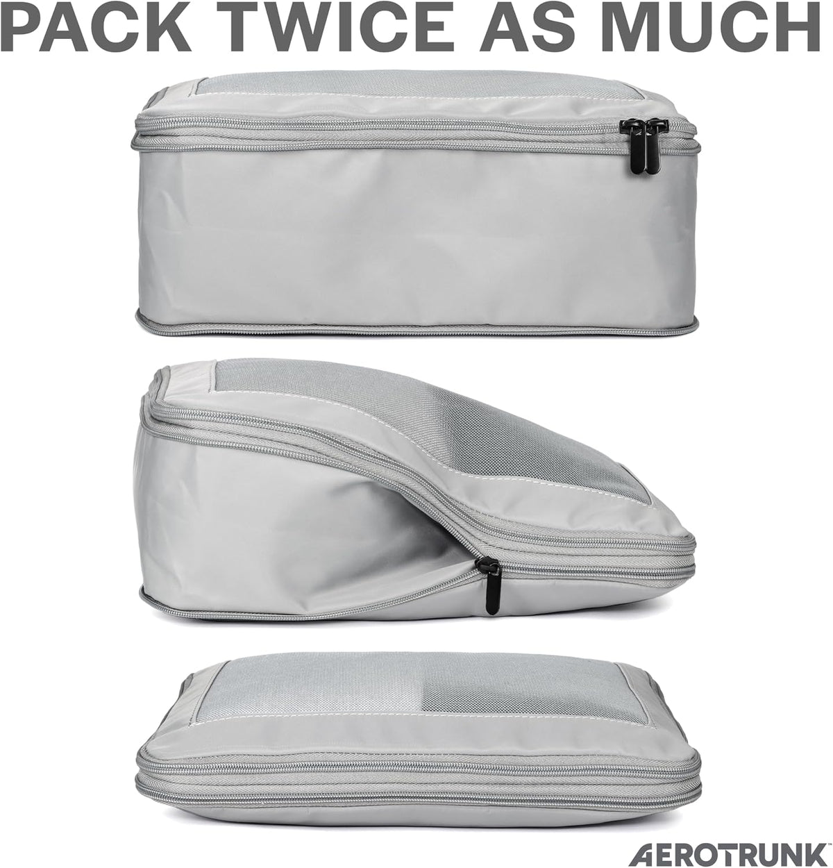 Cubos de embalaje de compresión Aerotrunk para viajes - Bolsas organizadoras de equipaje - Cubos de embalaje de doble cremallera para maletas (paquete de 4, gris claro)