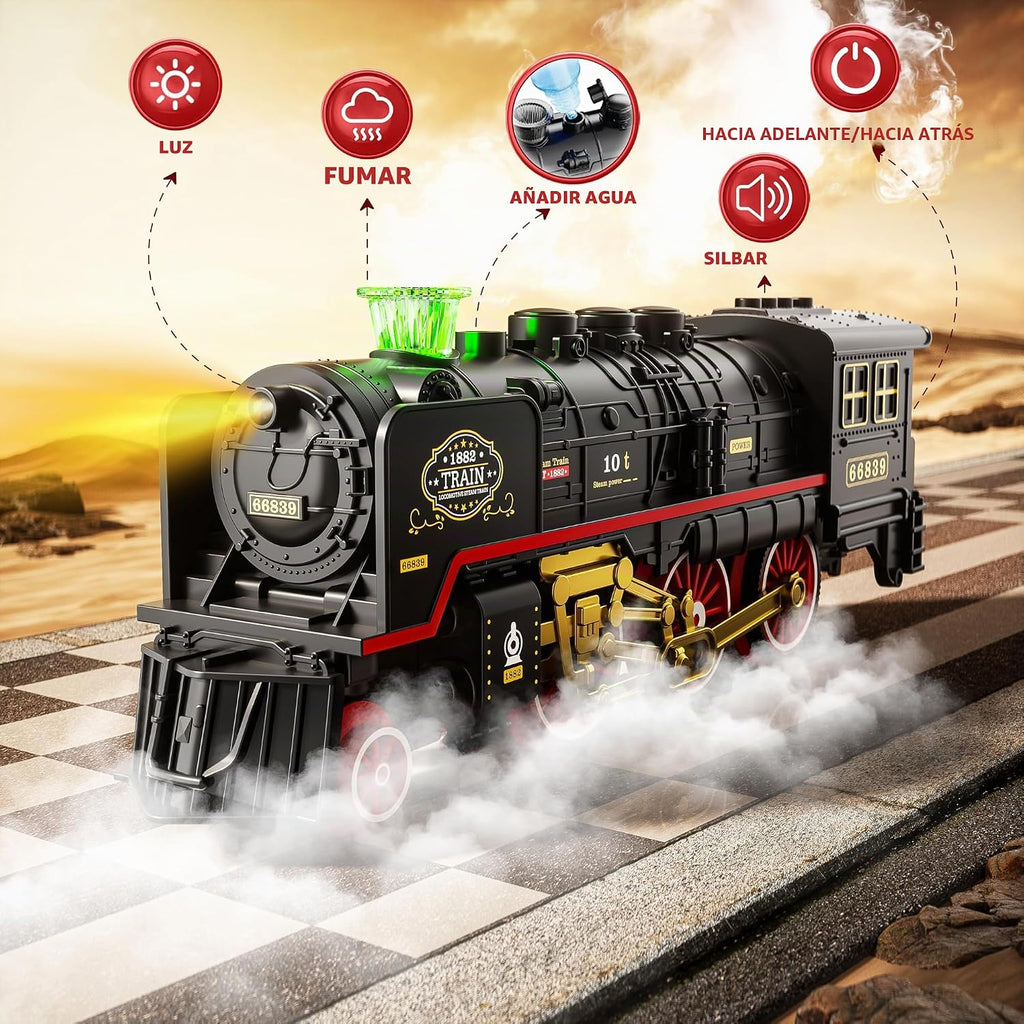 Funwee Juego de tren con humo, luces y sonido para debajo del árbol de