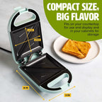 Mini Sandwichera Tasty, Hace Sánidwiches, Paninis, Queso a la Parrilla, Postres, Resultados Rápidos, Fácil Limpieza, 600W, Aqua