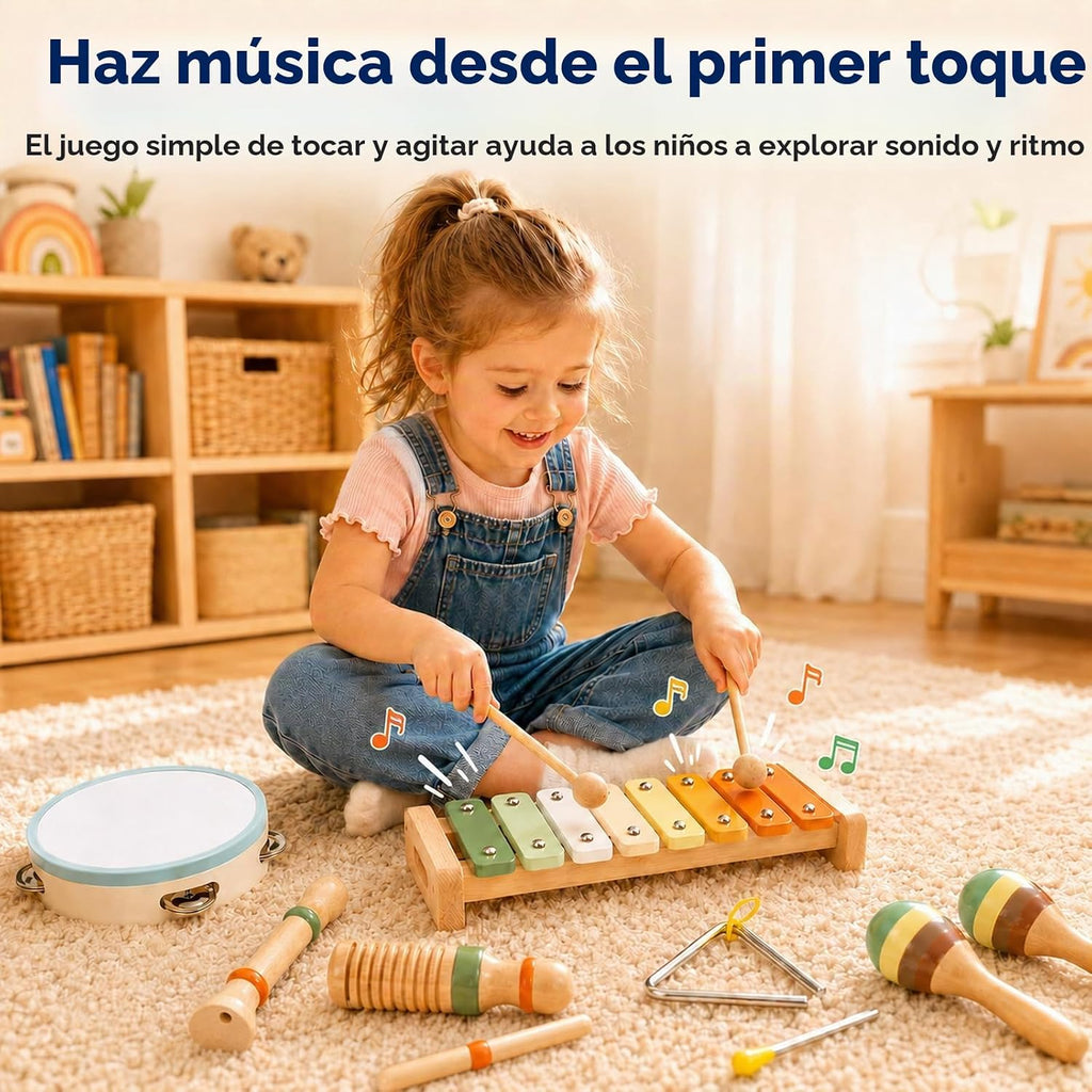 Instrumentos musicales de madera, juego de percusión Montessori de 12