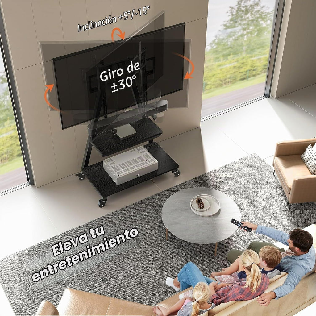 Perlegear - Soporte de TV rodante con soporte de barra de sonido para