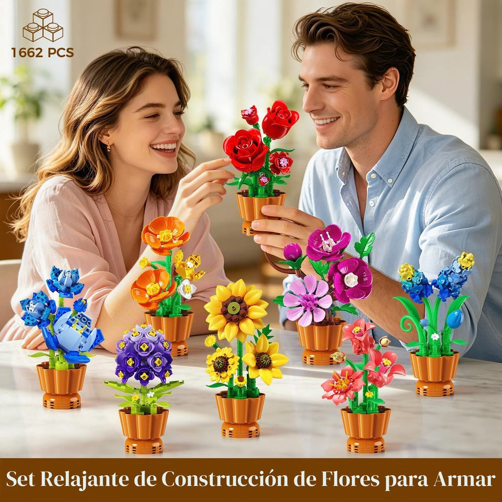 Paquete de 12 flores botánicas colección de construcción para adultos, mini bloque de 0.142 in, kit de manualidades de flores artificiales, flores artificiales para decoración de escritorio de oficina