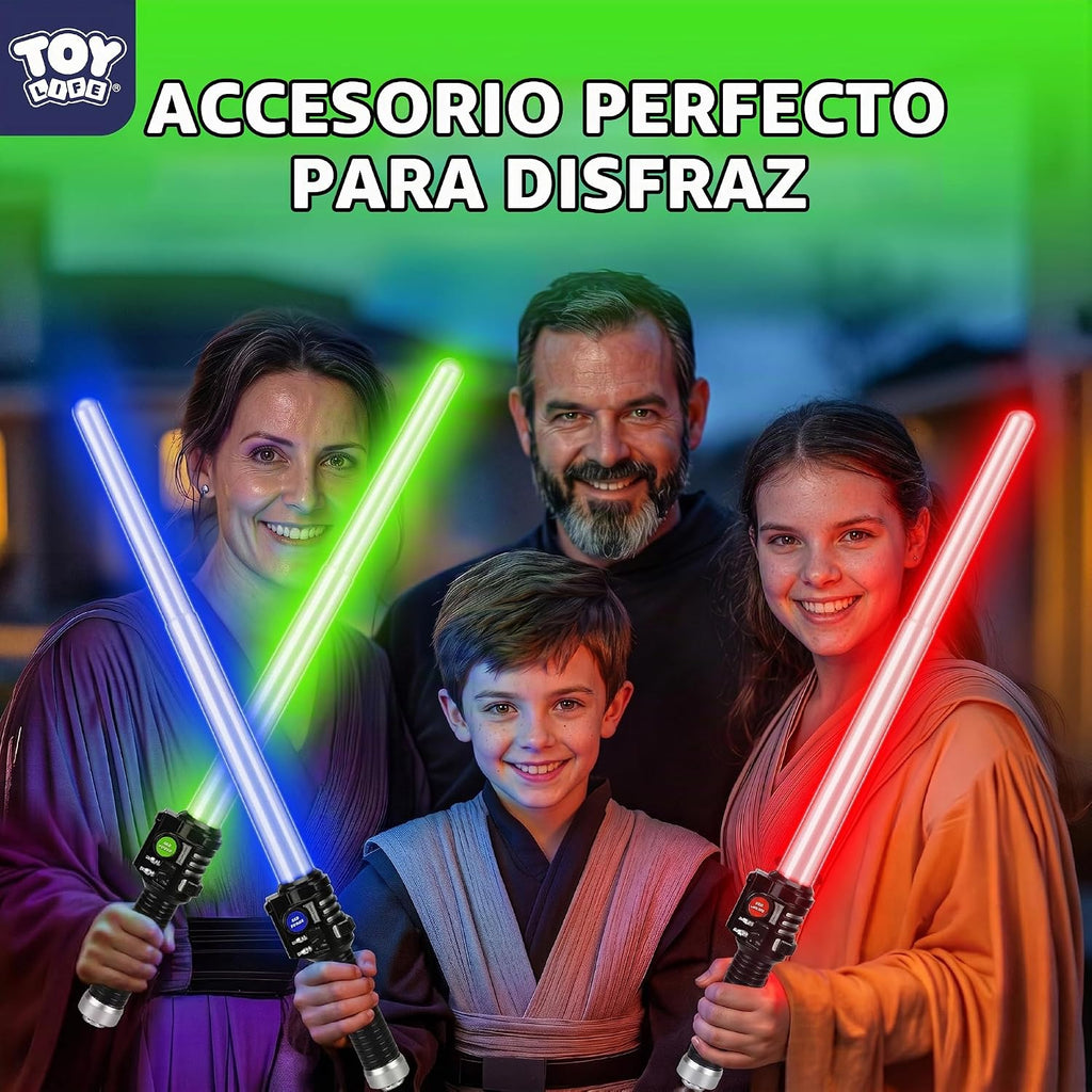 TOY Life Sable iluminado – Paquete de 3 sables de iluminación, espada de sable de luz extensible y plegable, juego de juguetes de sable con sonido FX sensible al movimiento, juguete de espada