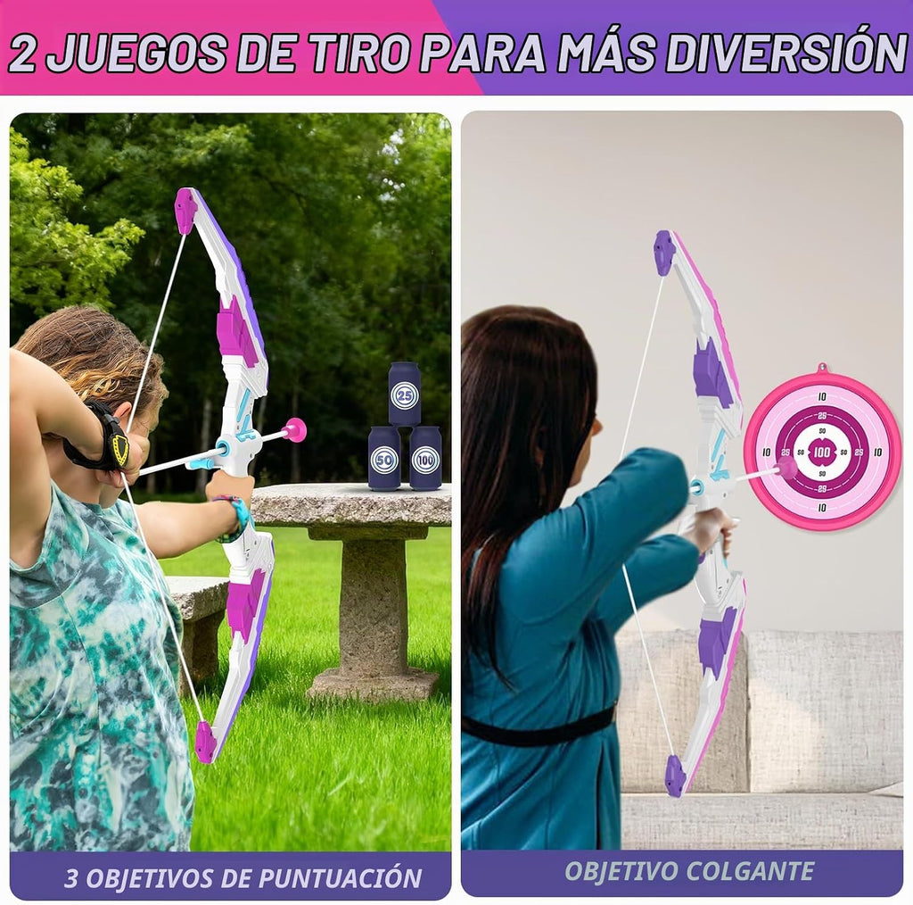 2 Pack Bow y Arrow para Kids, LED Light Up Girls Archery Set