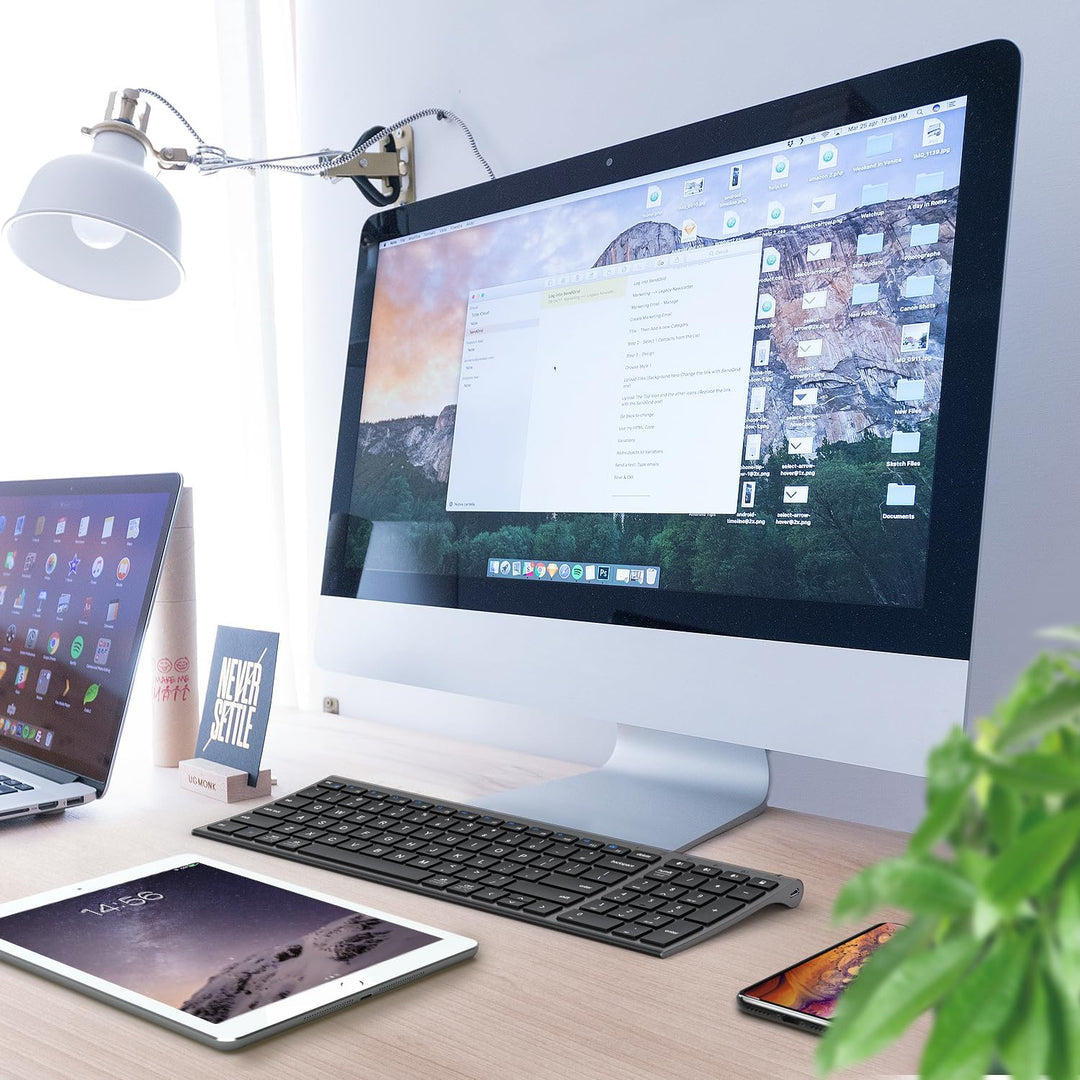iClever - Teclado Bluetooth recargable para varios dispositivos, bl...