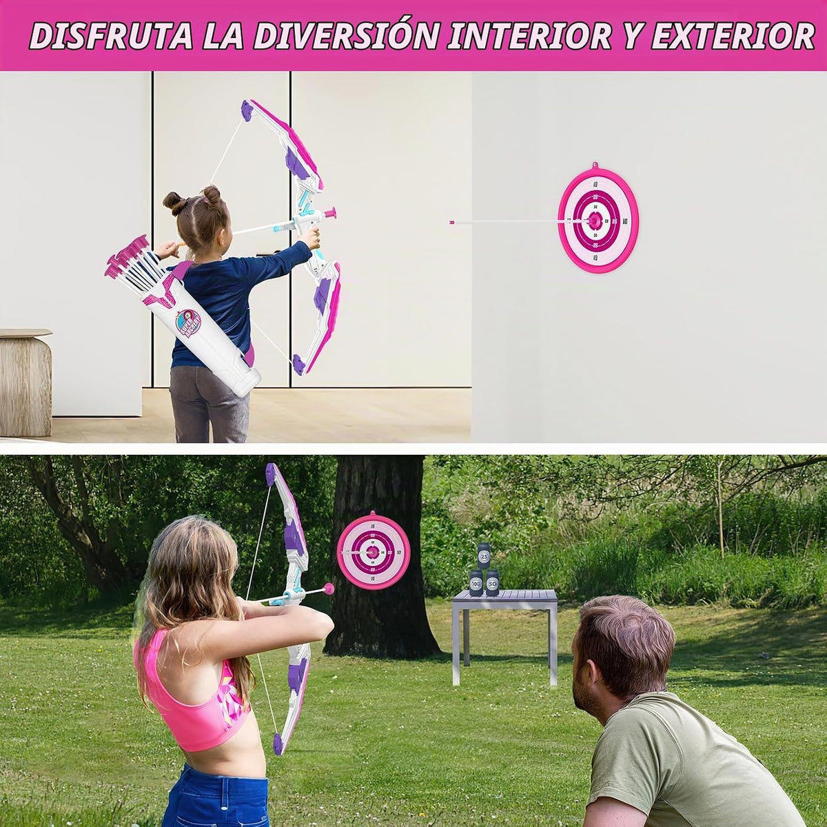 Bow y Arrow para Kids, LED Light Up Girls Archery Set